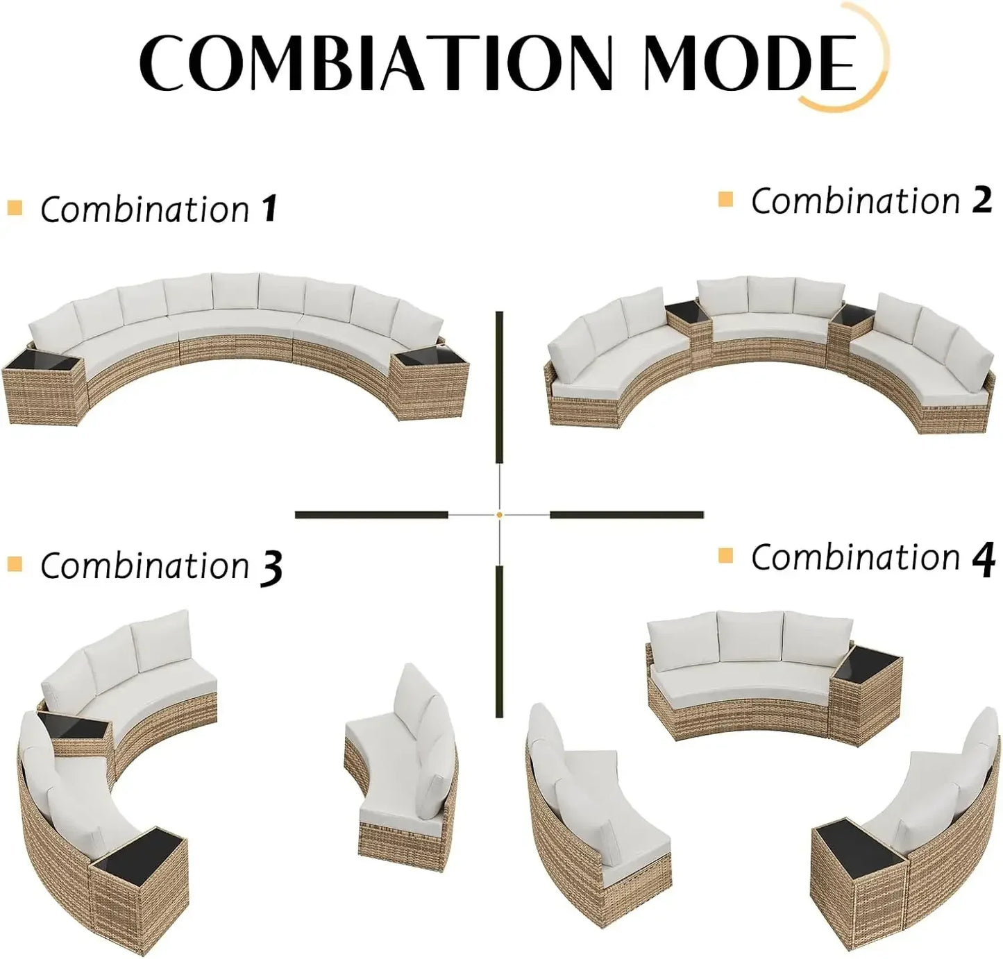 11 Piece Half-Moon Sectional Patio Conversation Set with Storage Table