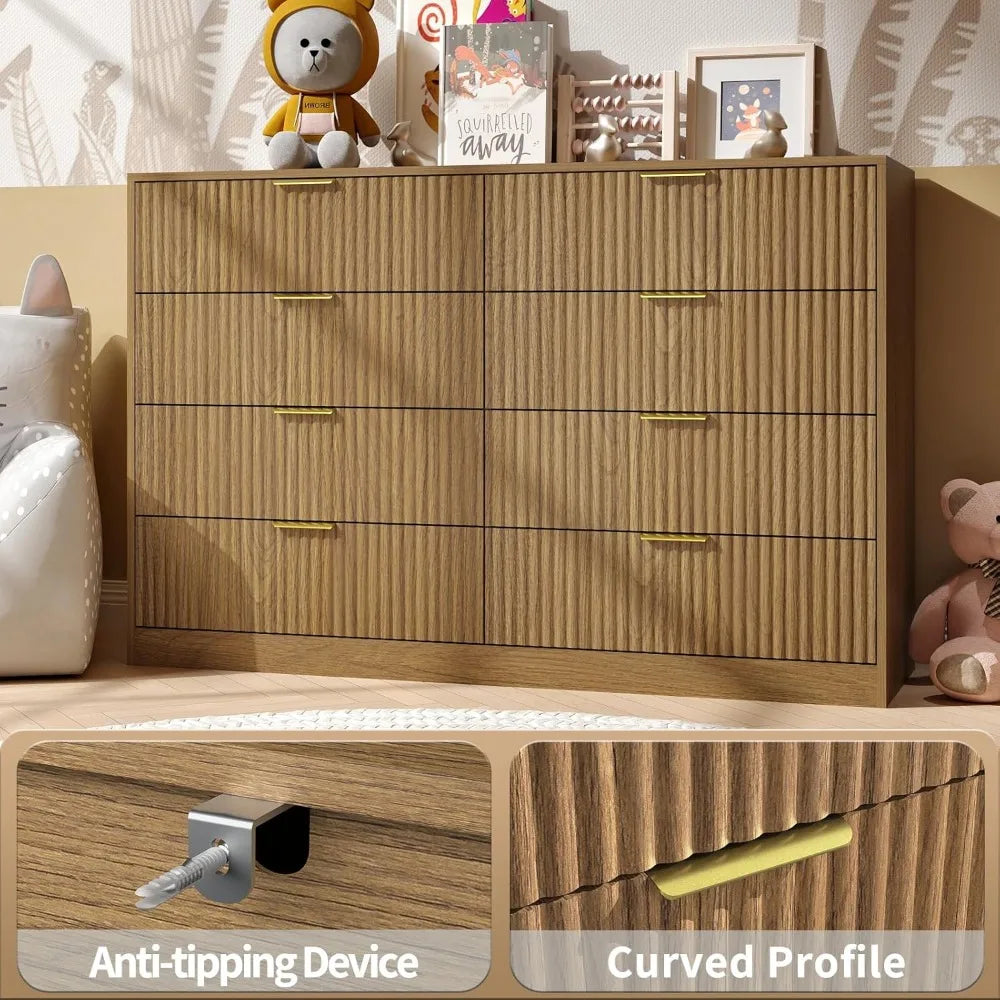 Dresser with 8 Drawers 55 Inch Wooden Mid Century Chest of Drawers