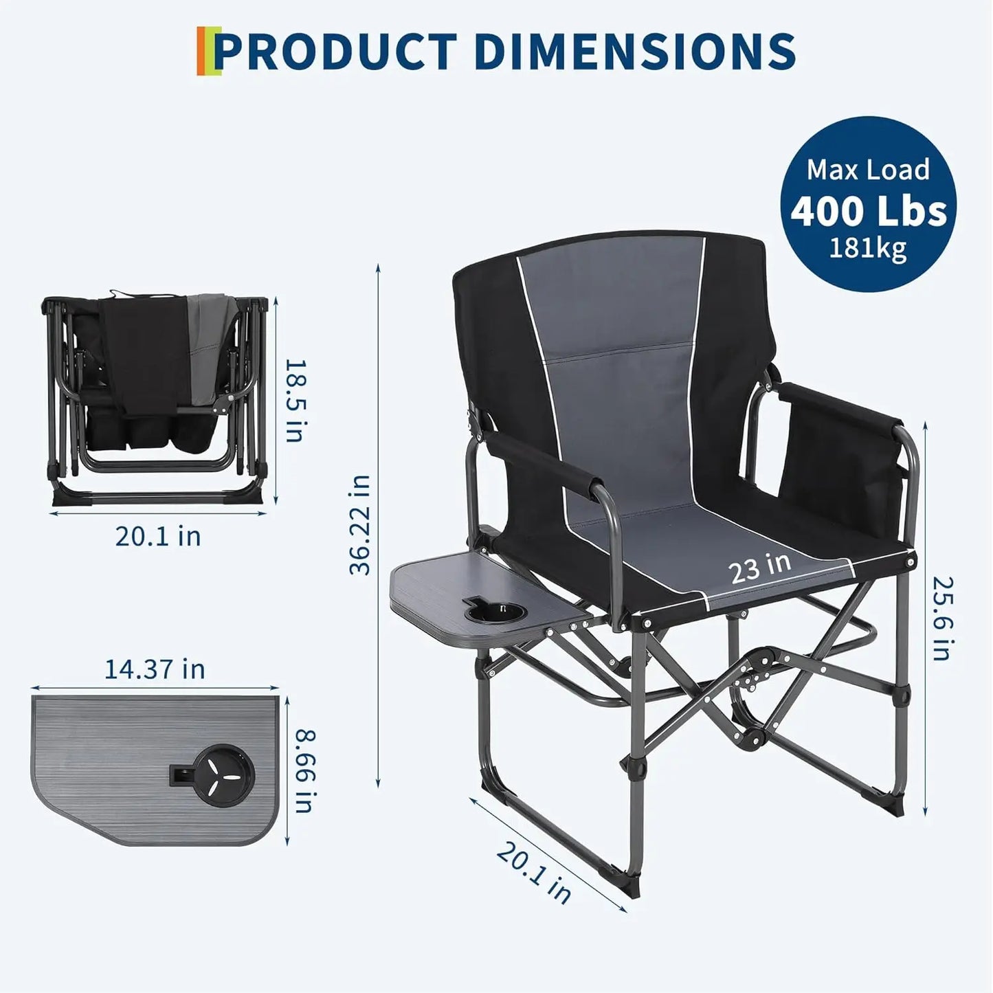 Folding Camping Chair with Side Table Pocket and Beverage Holder for Outdoors