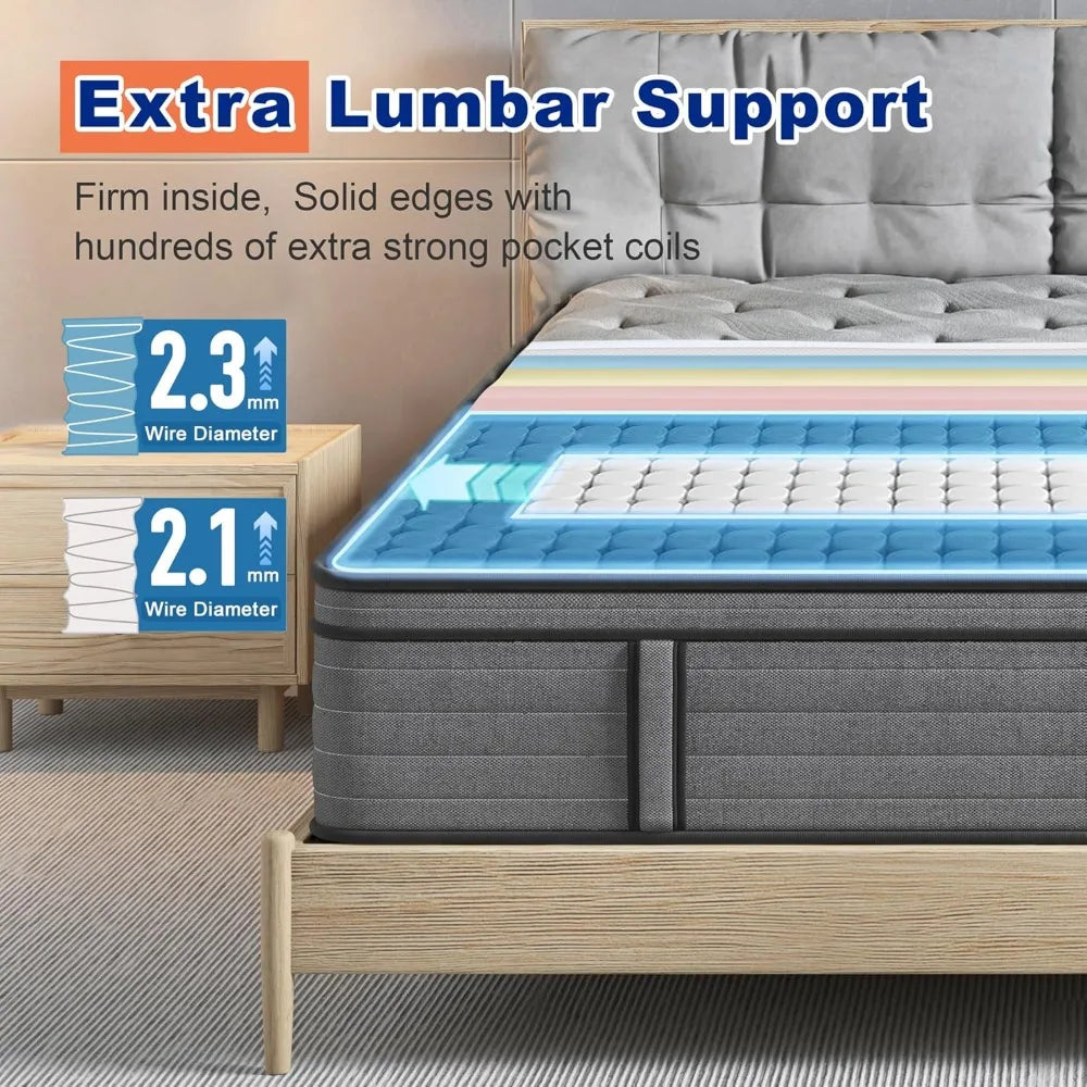 Plush Firm 12 Inch Mattress Memory Foam Hybrid Back Pain Support