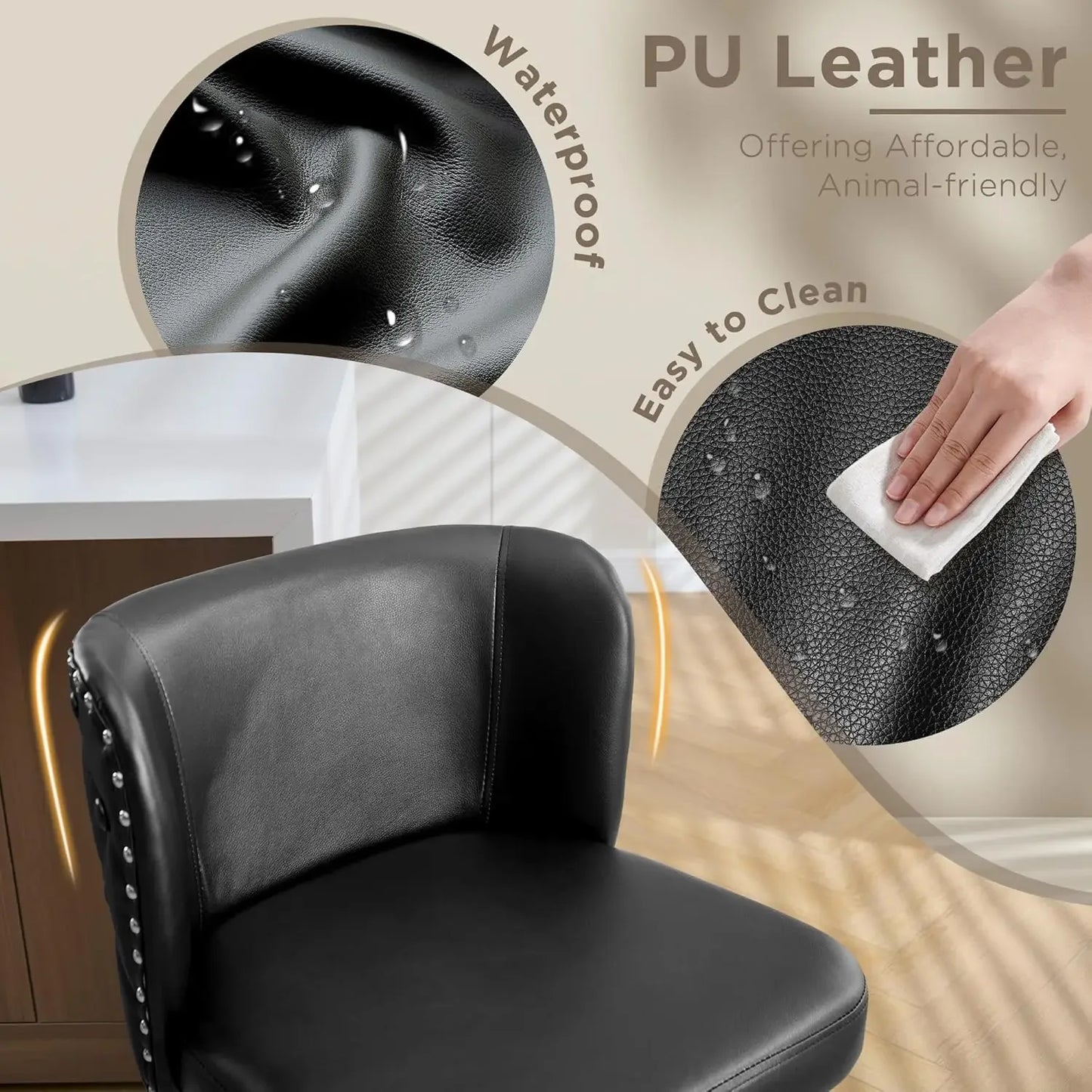 Swivel Bar Stool Set of 4 Faux Leather Low Back Kitchen Stools 27.5 Inch