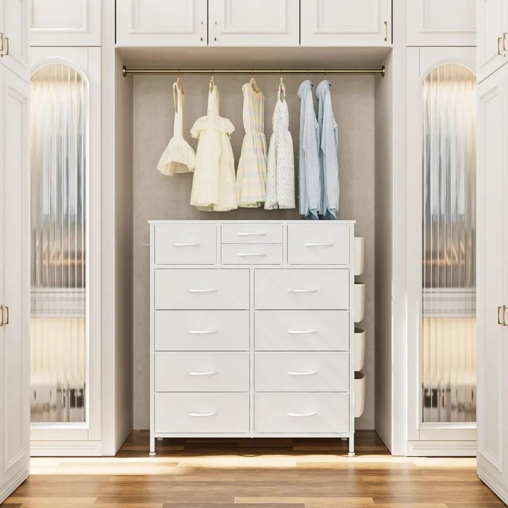 Dresser for Bedroom with 12 Drawers and Side Pockets for Storage