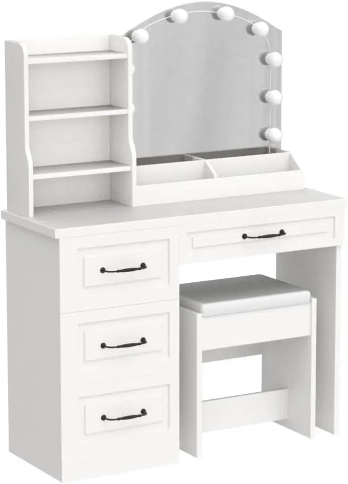 Makeup Vanity Desk with Lights and Drawers Large Storage White Set