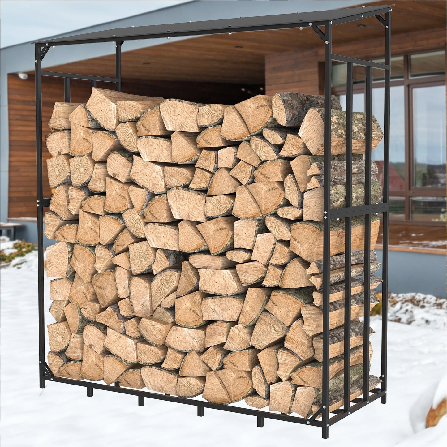 Extra Large Tall Outdoor Firewood Rack with Waterproof Cover