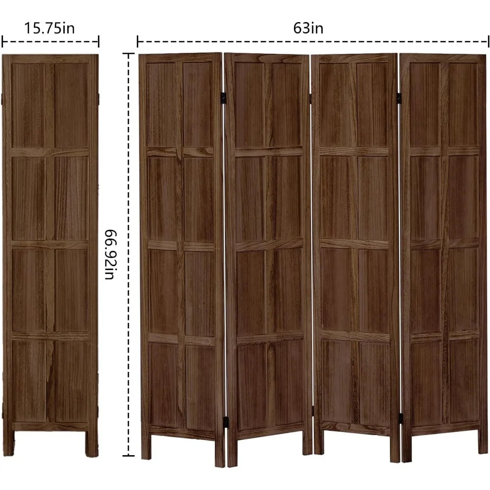 4 Panel Room Divider Freestanding Tung Wood Folding Privacy Screen