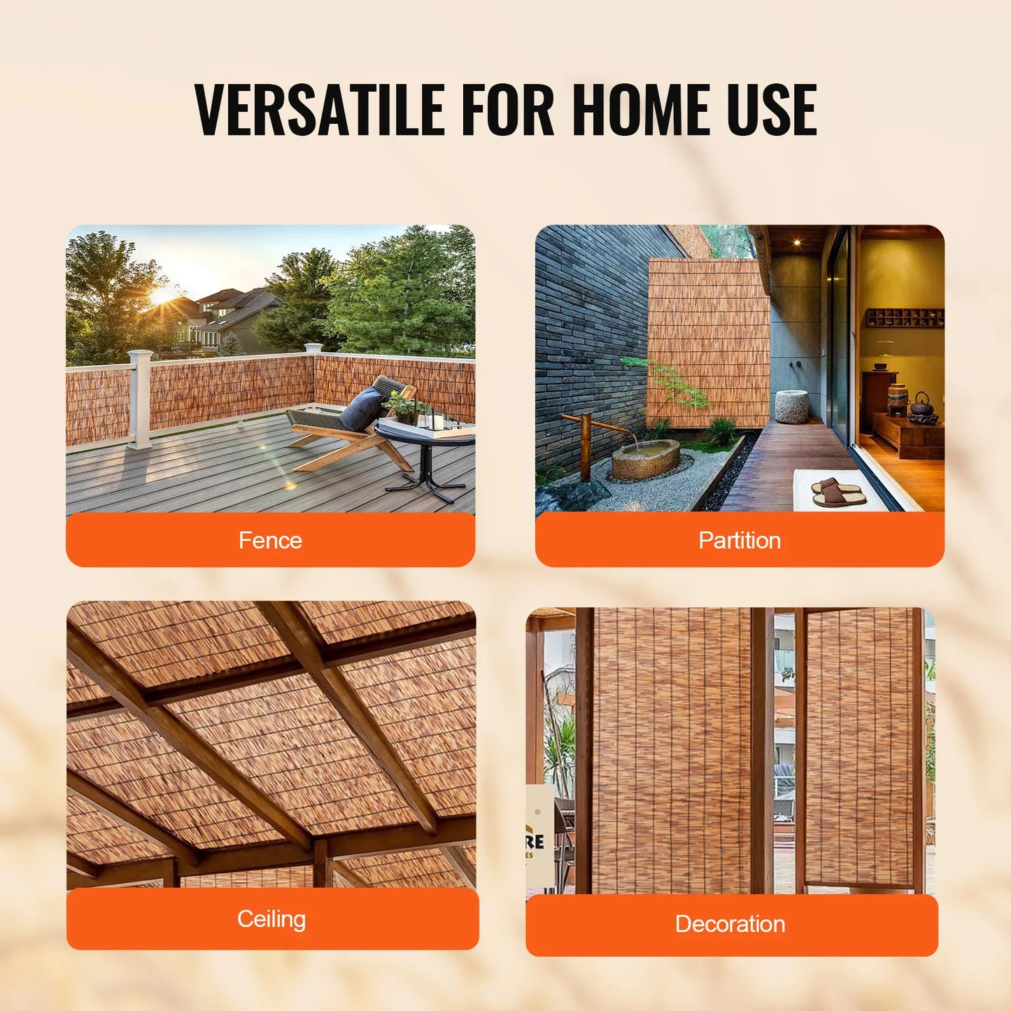 Natural Reed Fencing Roll 3.3ft x 13.3ft Outdoor Privacy Screen