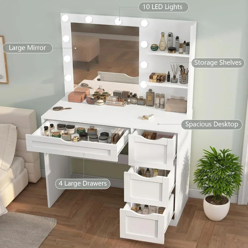 Ljustra Makeup Vanity Desk with Mirror and LED Lights 4 Drawers