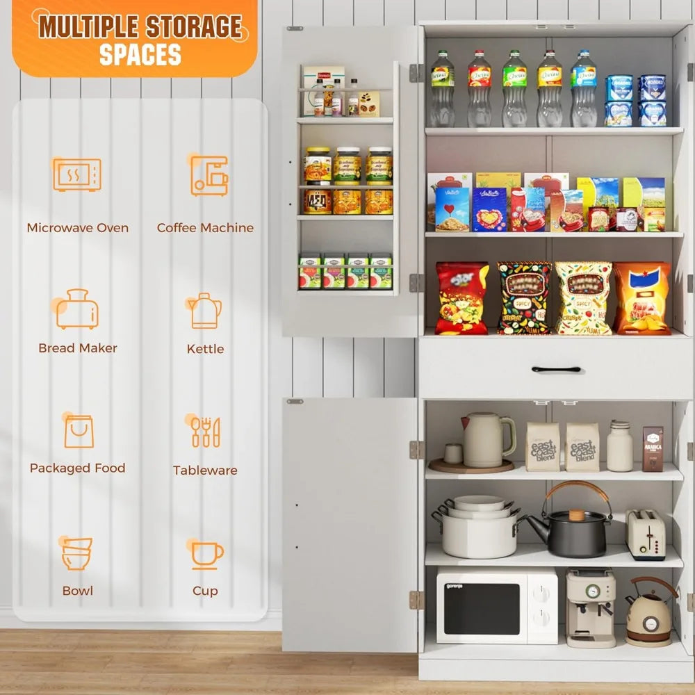 72 Inch Kitchen Pantry Cabinet Storage Cupboard with Adjustable Shelves