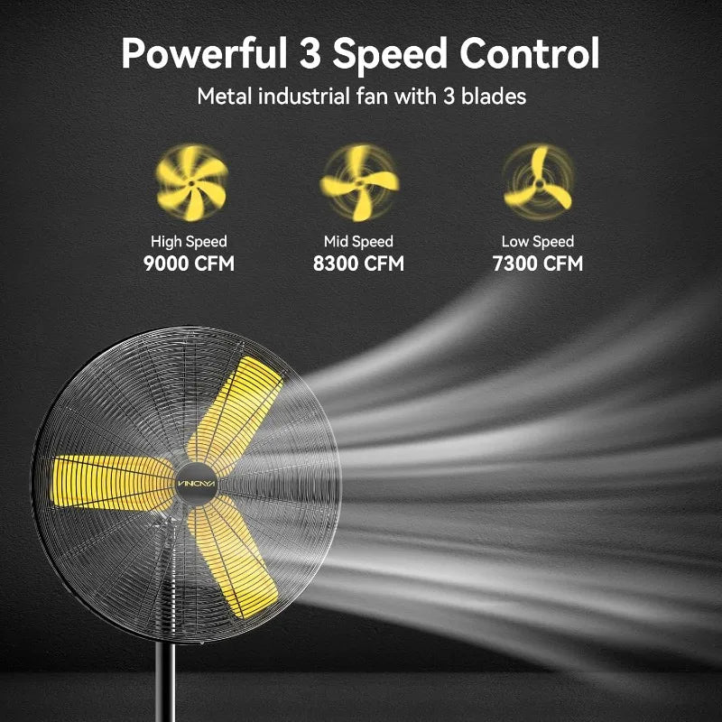 30 Inch Industrial Pedestal Fan Heavy Duty 3 Speed Oscillating 8900 CFM