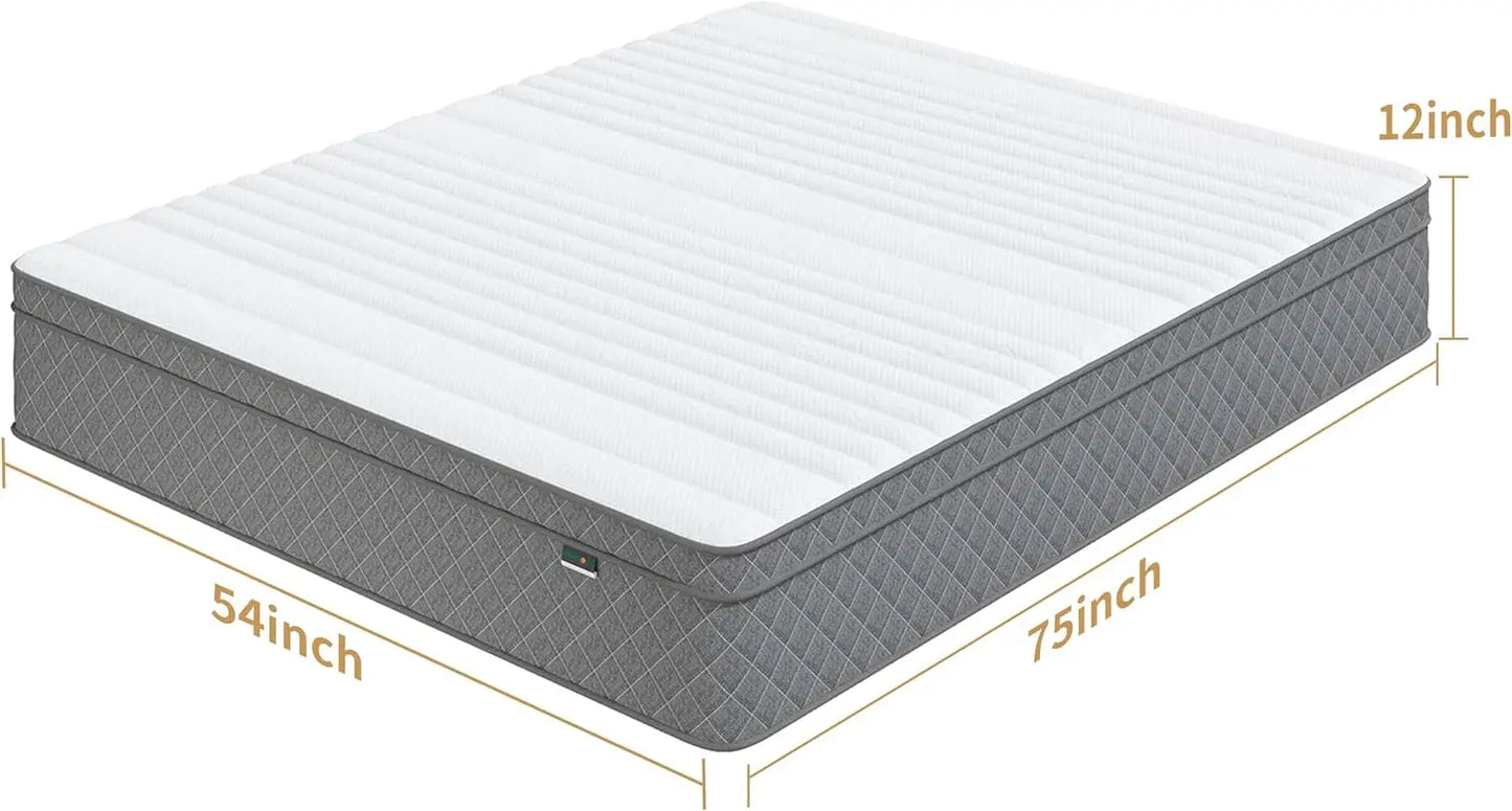 Ljustra Full Size Mattress 12 Inch Hybrid Cooling Gel Memory Foam