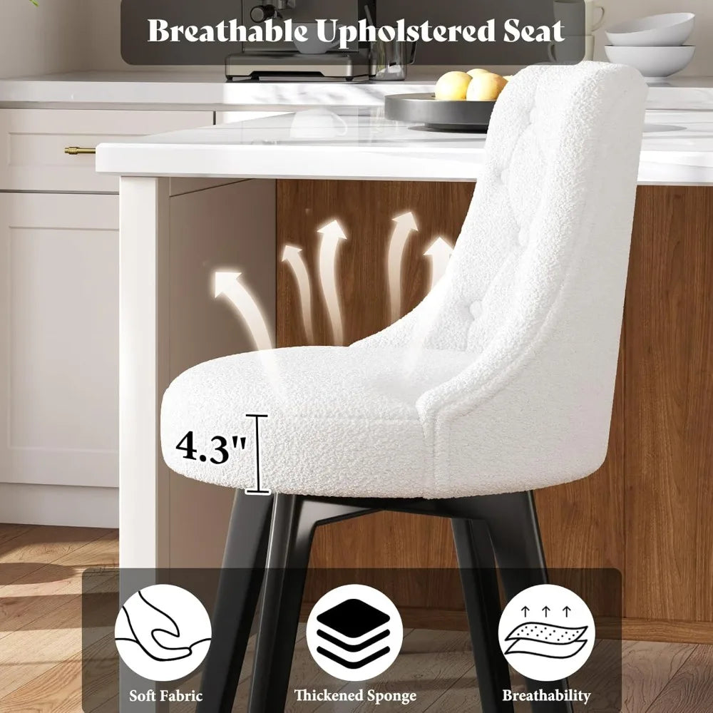 Modern Swivel Bar Stools Set of 2 Boucle Upholstered 26 Inch Height