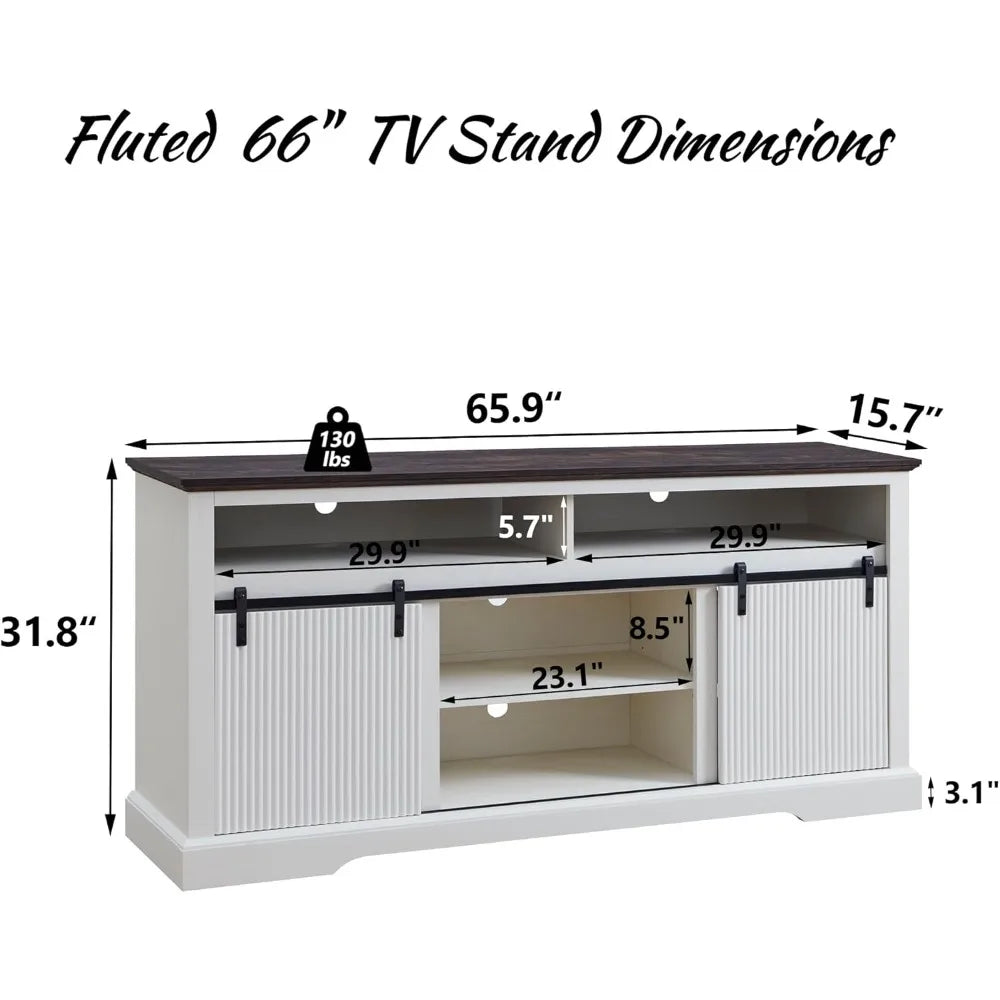 Fluted TV Stand for 75 Inch TVs Modern Entertainment Center Storage