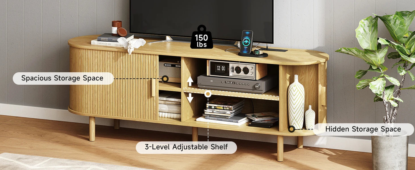 TV Stand with Power Outlet for TVs up to 70 Inch Adjustable Shelves