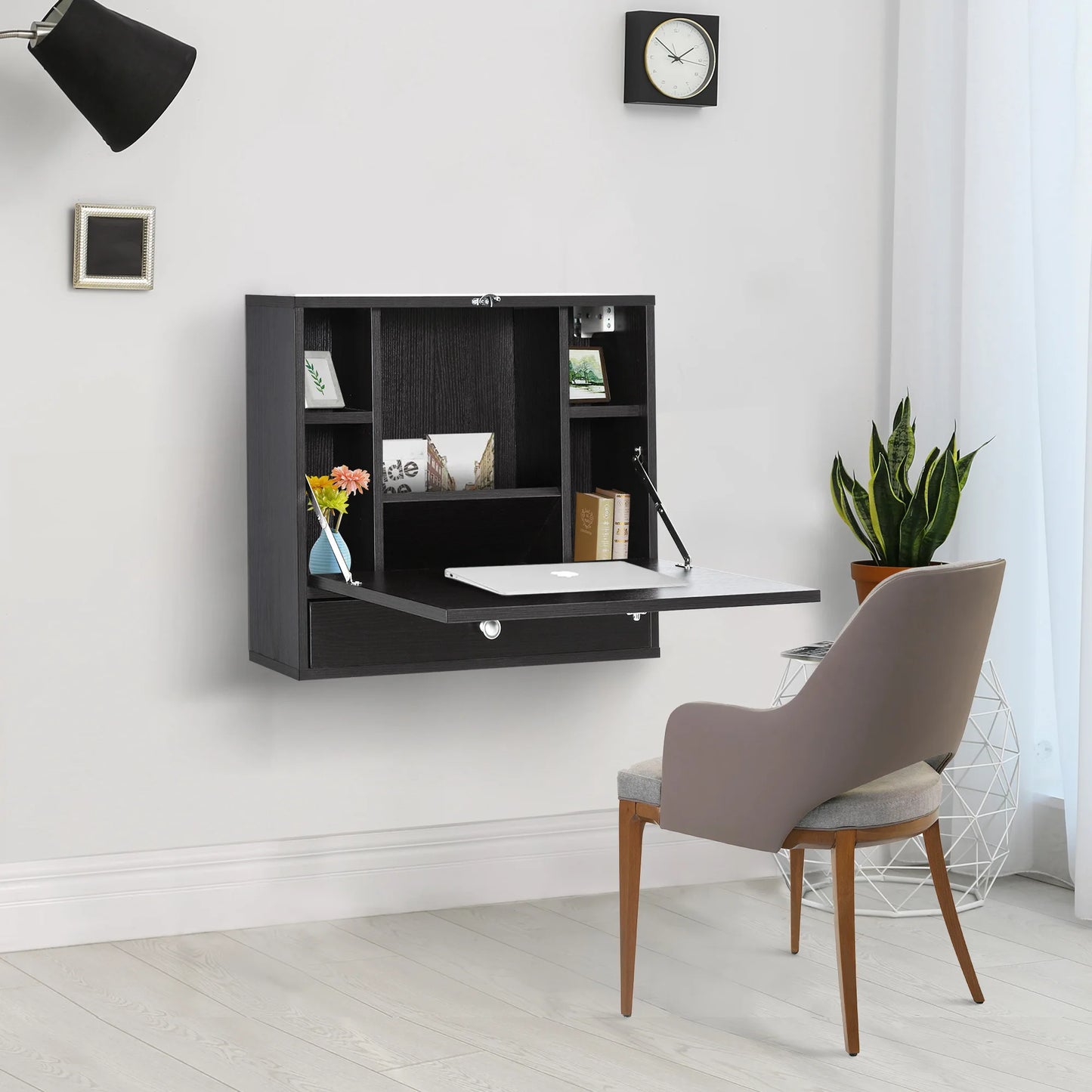 Black Wall Mounted Foldable Desk Space Saving Children Workstation