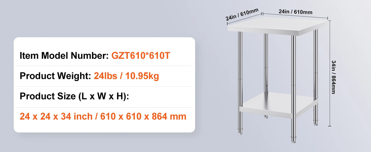 Ljustra Stainless Steel Prep Table Commercial Workstation Kitchen Garage