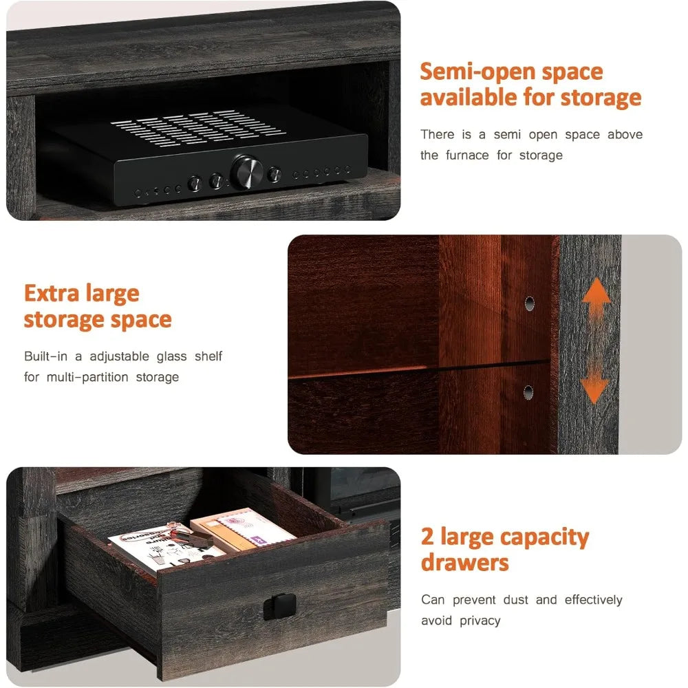 Fireplace TV Stand for 65 inch TV with 3-Sided Electric Fireplace