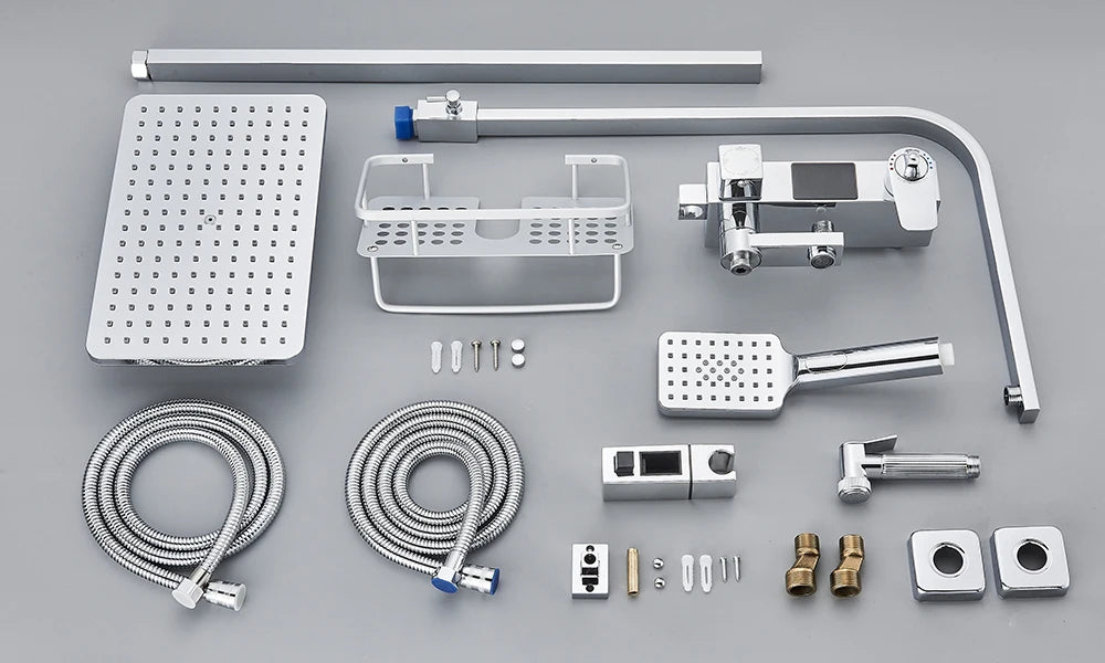 Black Digital Display Thermostatic Shower Faucet Rainfall Mixer Tap