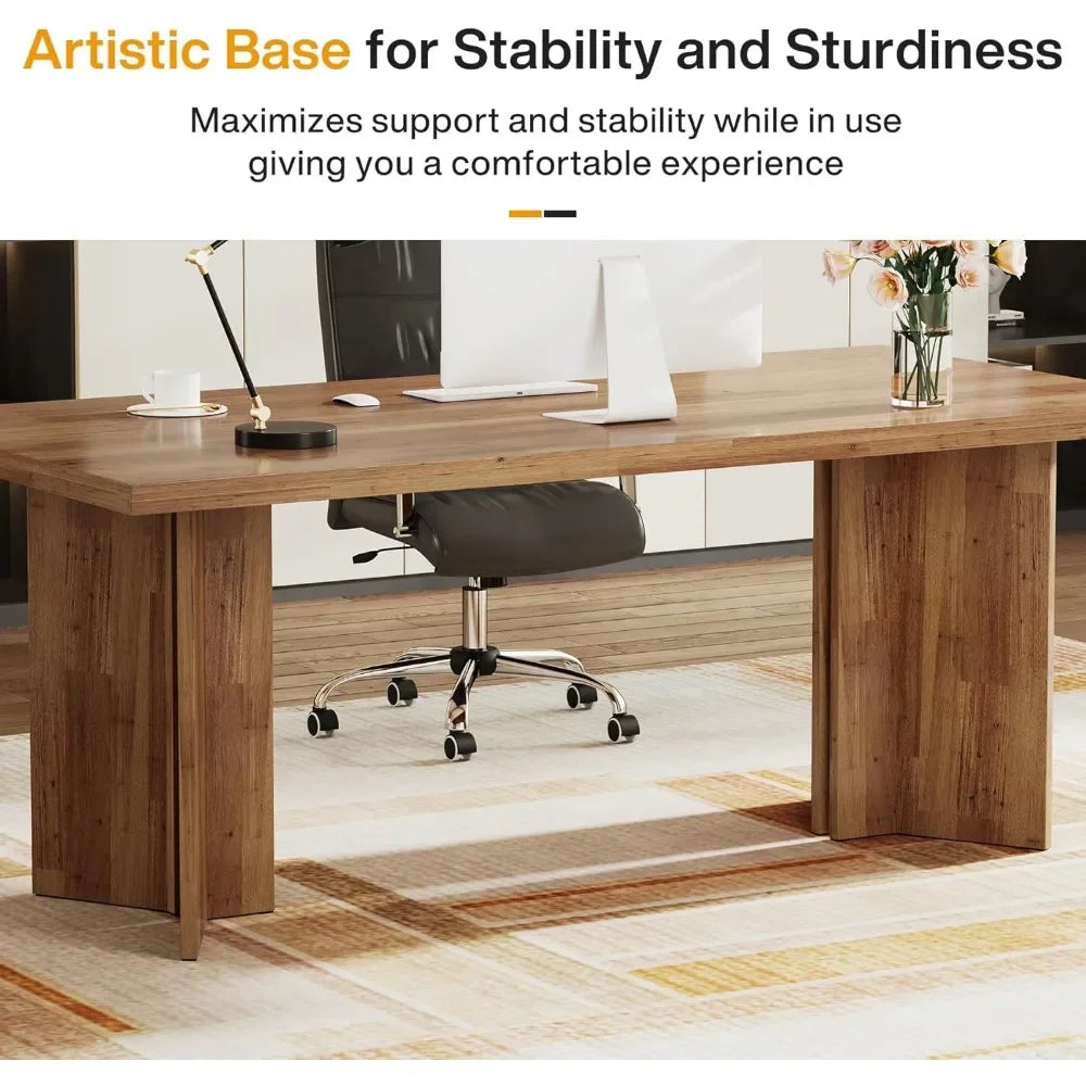 63 Inch Executive Desk Vintage Style Home Office Computer Desk