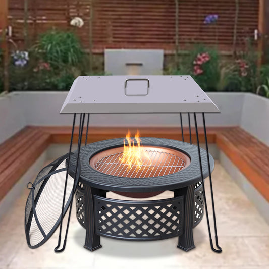 Stainless Steel Fire Pit Heat Deflector Square Lid with Foldable Legs