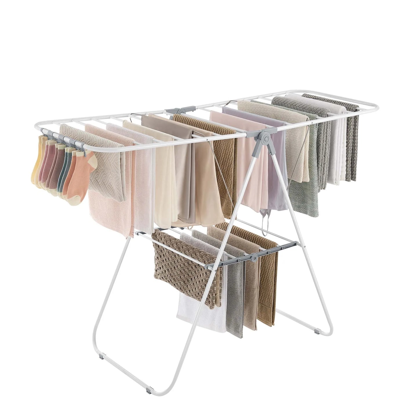 Ljustra Folding Clothes Drying Rack with Adjustable Wings and Clips