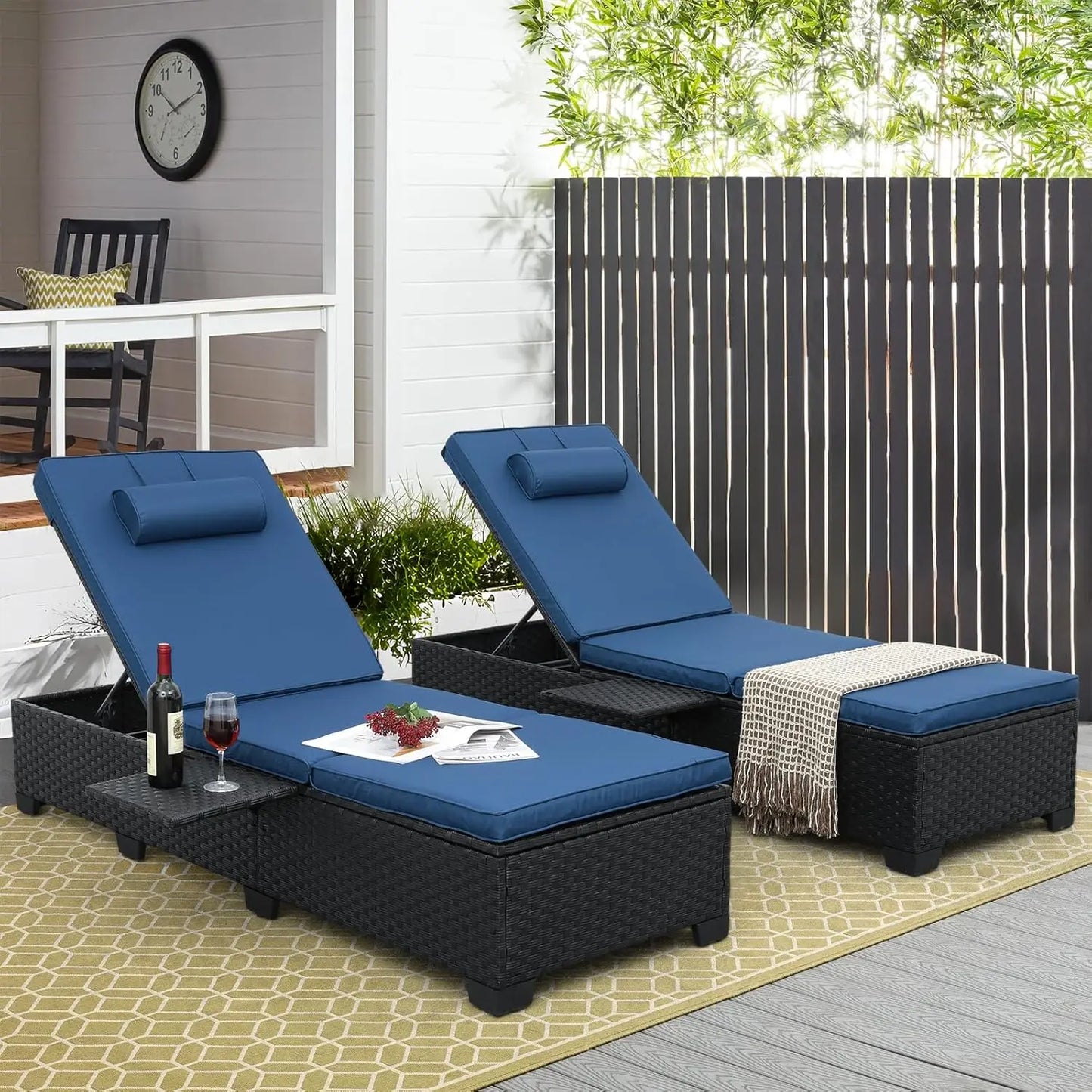 Outdoor Chaise Lounge Chairs Set of 2 Wicker Recliner Patio Furniture