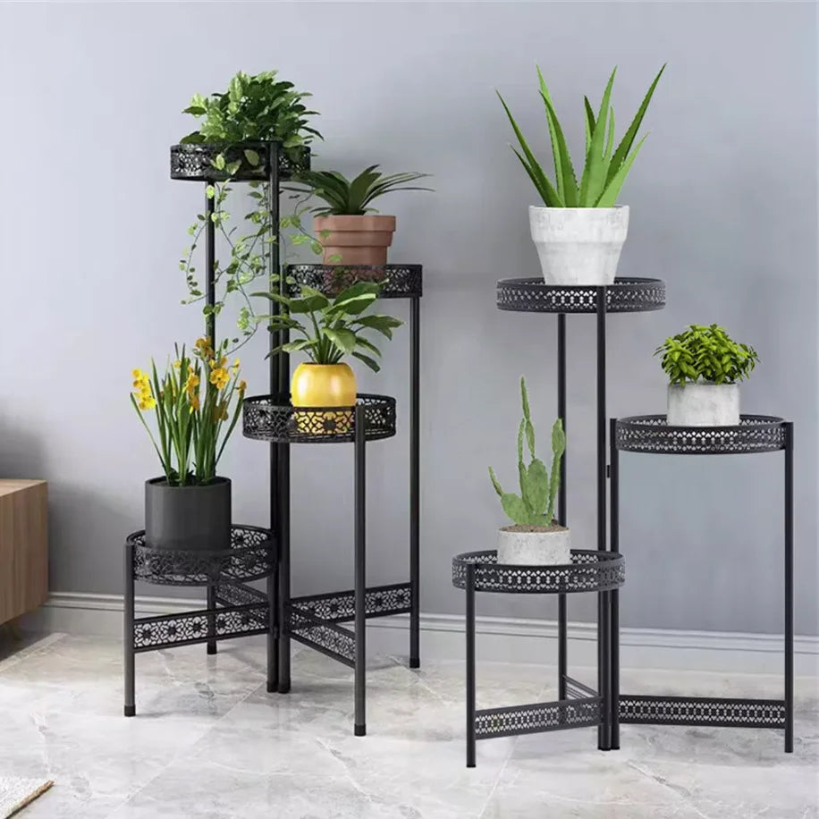 3 Tier Foldable Iron Metal Plant Stand Indoor Outdoor Flower Rack