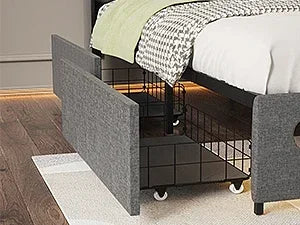 Ljustra Upholstered Full Bed Frame with Storage Headboard and LED Light