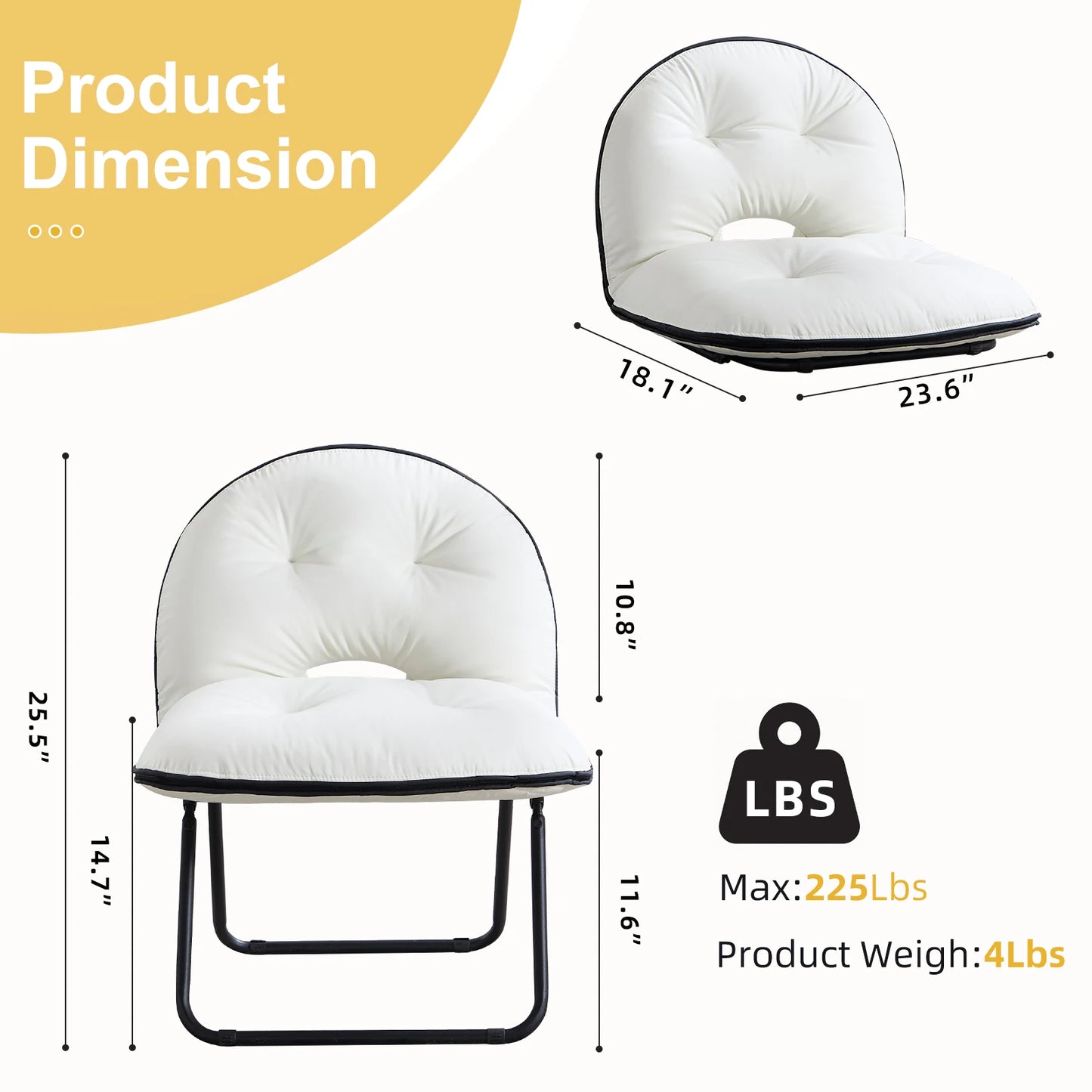 Ljustra Portable Folding Lounge Chair Upholstered Living Room Furniture