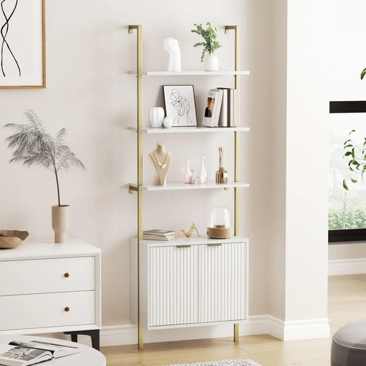 Ladder Bookshelf Storage Cabinet 71'' Tall Wall Mount Bookcase Metal Frame