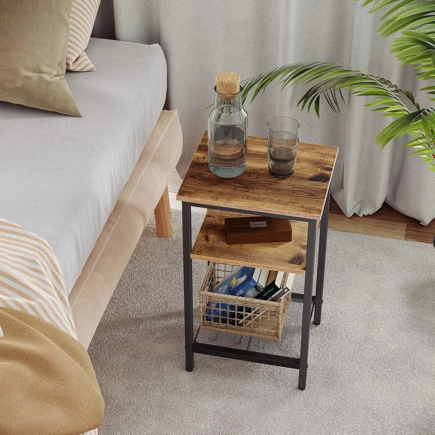 End Table Set of 2 Nightstands 3-Tier Side Table for Small Space