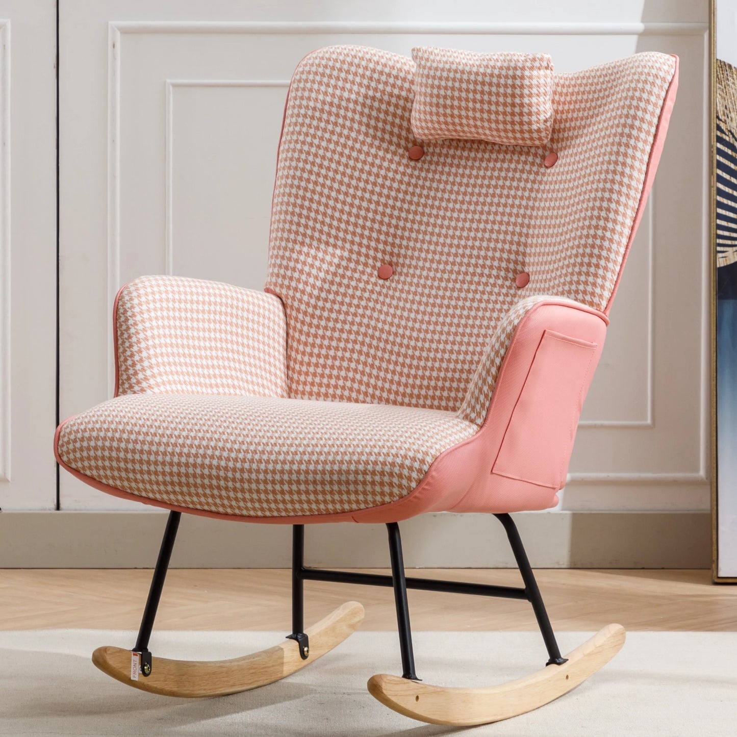 Modern Nursery Rocking Chair Upholstered Glider High Backrest Armchair