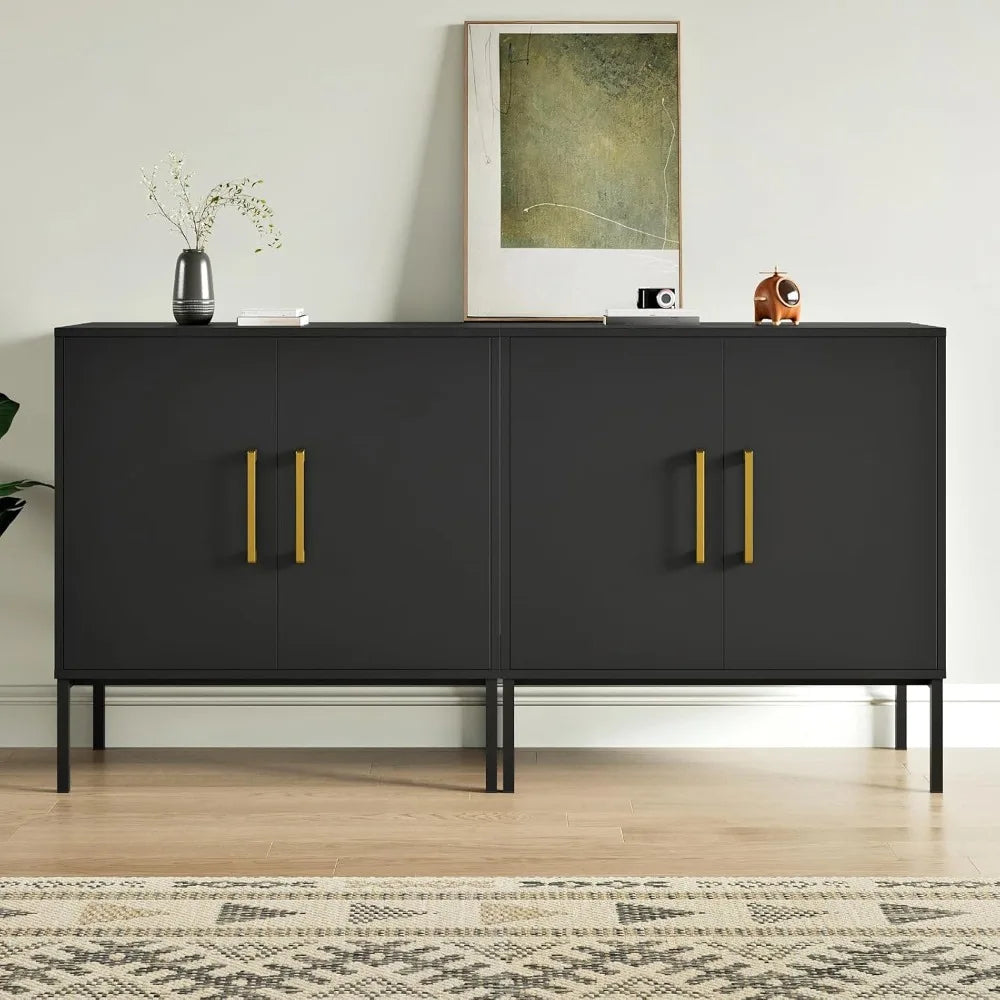 Modern Buffet Cabinet Set of 2 Storage Kitchen Sideboard Accent Black