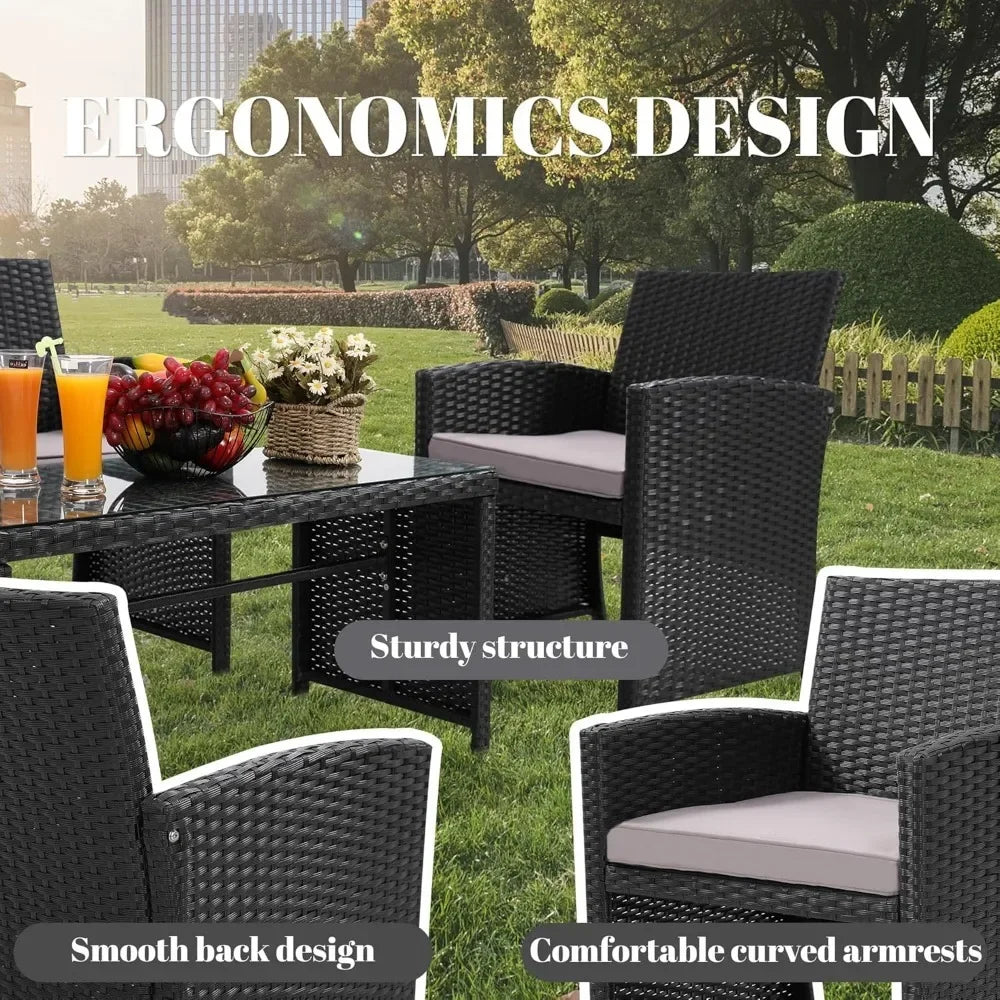 4 Piece Rattan Patio Furniture Set Outdoor Sectional Sofa Chairs Table