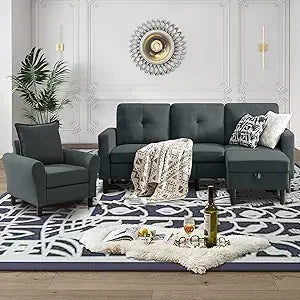 Ljustra Convertible Sectional Sofa Set Modern 3-Seat Couch Reversible Chaise