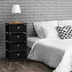 Black 4 Drawer Fabric Dresser Easy Assembly Space Saving Organizer