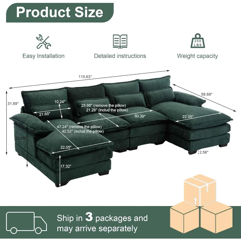 Ljustra U Shaped Cloud Couch 110 Inch Modular Sofa for Living Room
