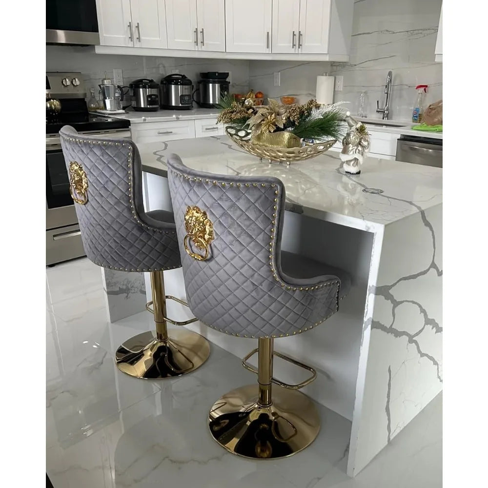 Velvet Gold Barstools Set of 2 Adjustable Swivel Modern High Back
