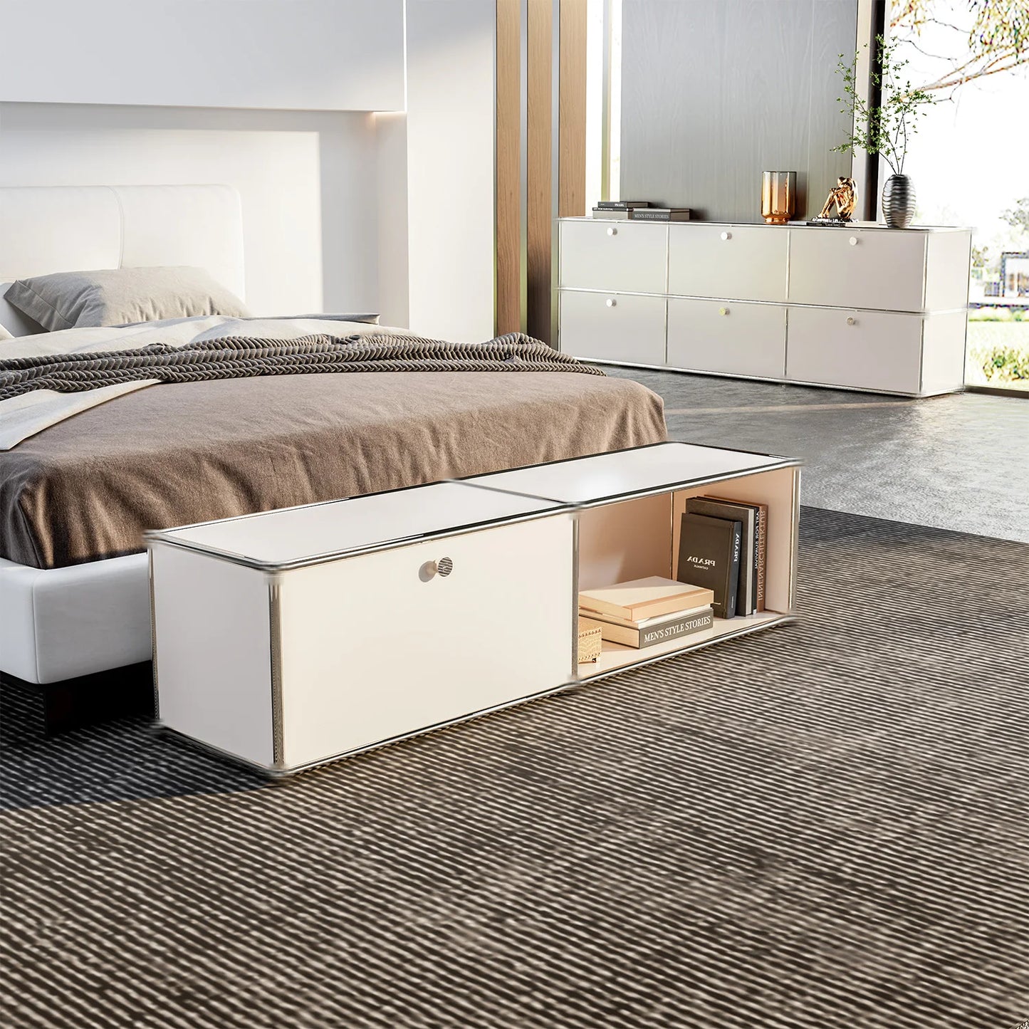 Modular Stainless Steel TV Cabinet Storage Shelf Living Room Furniture