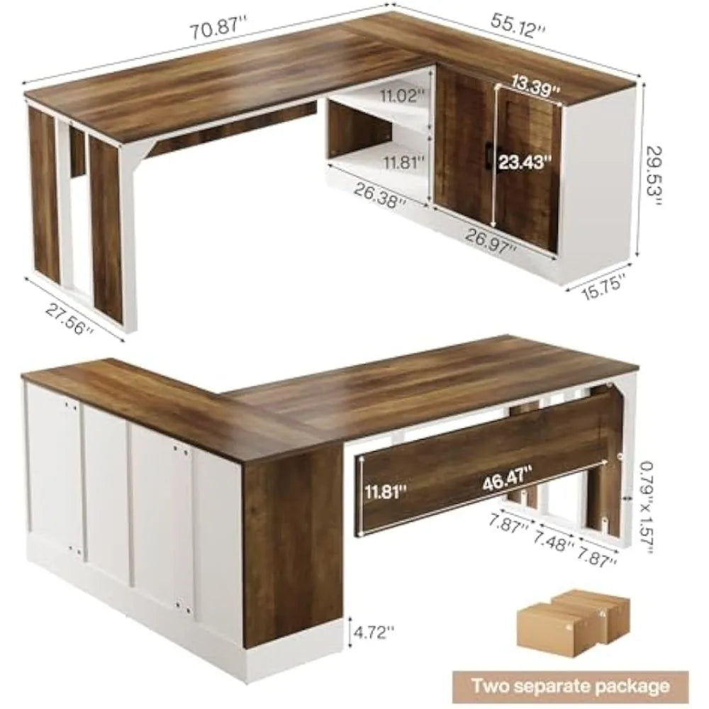 L-Shaped Executive Desk Office Workstation with Cabinet Storage