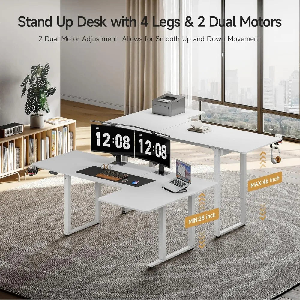 L Shaped Electric Standing Desk 71x43 Inches Adjustable Height Dual Motor