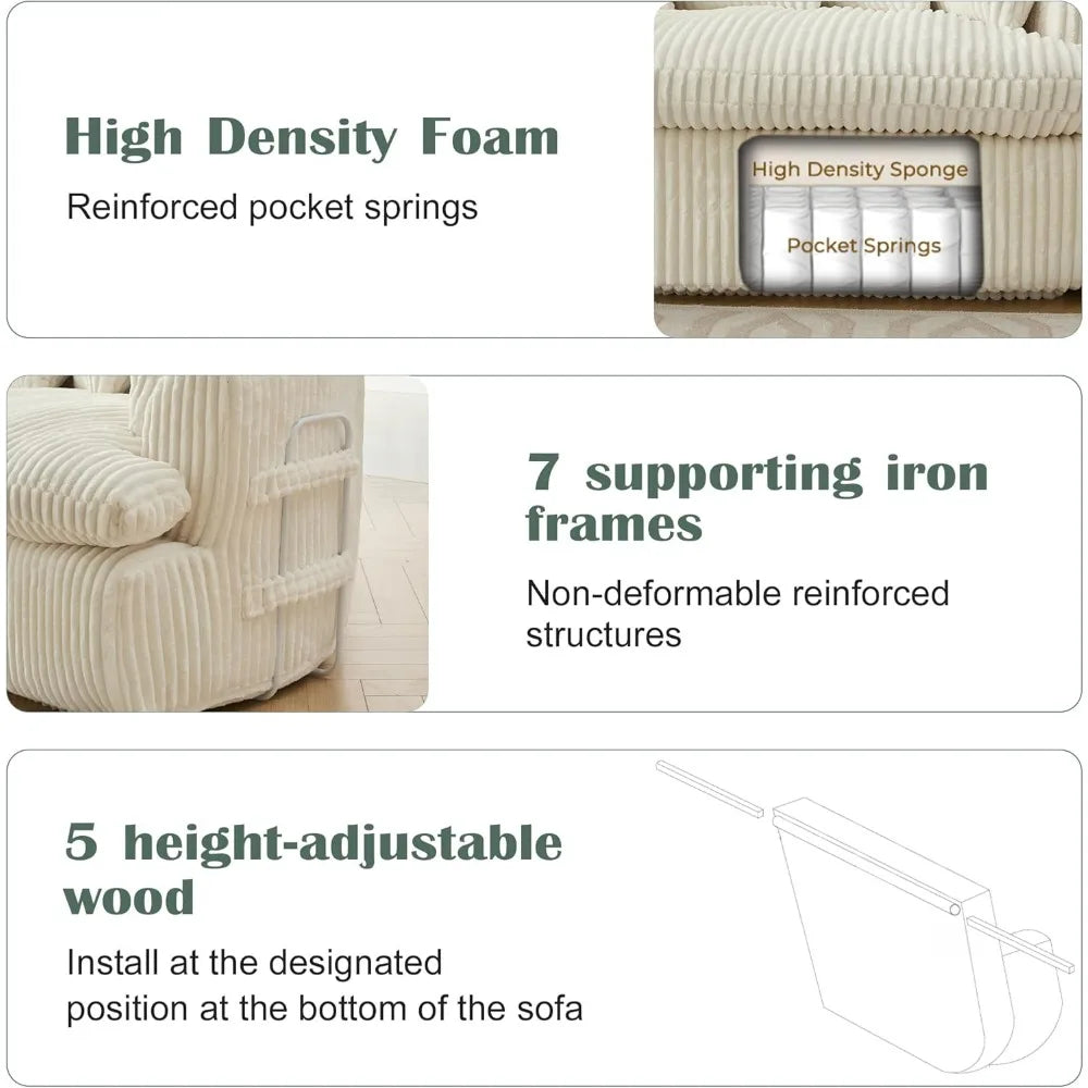 Ljustra Cloud Sectional Sofa L Shaped Couch Large Corduroy for Living Room and Apartments