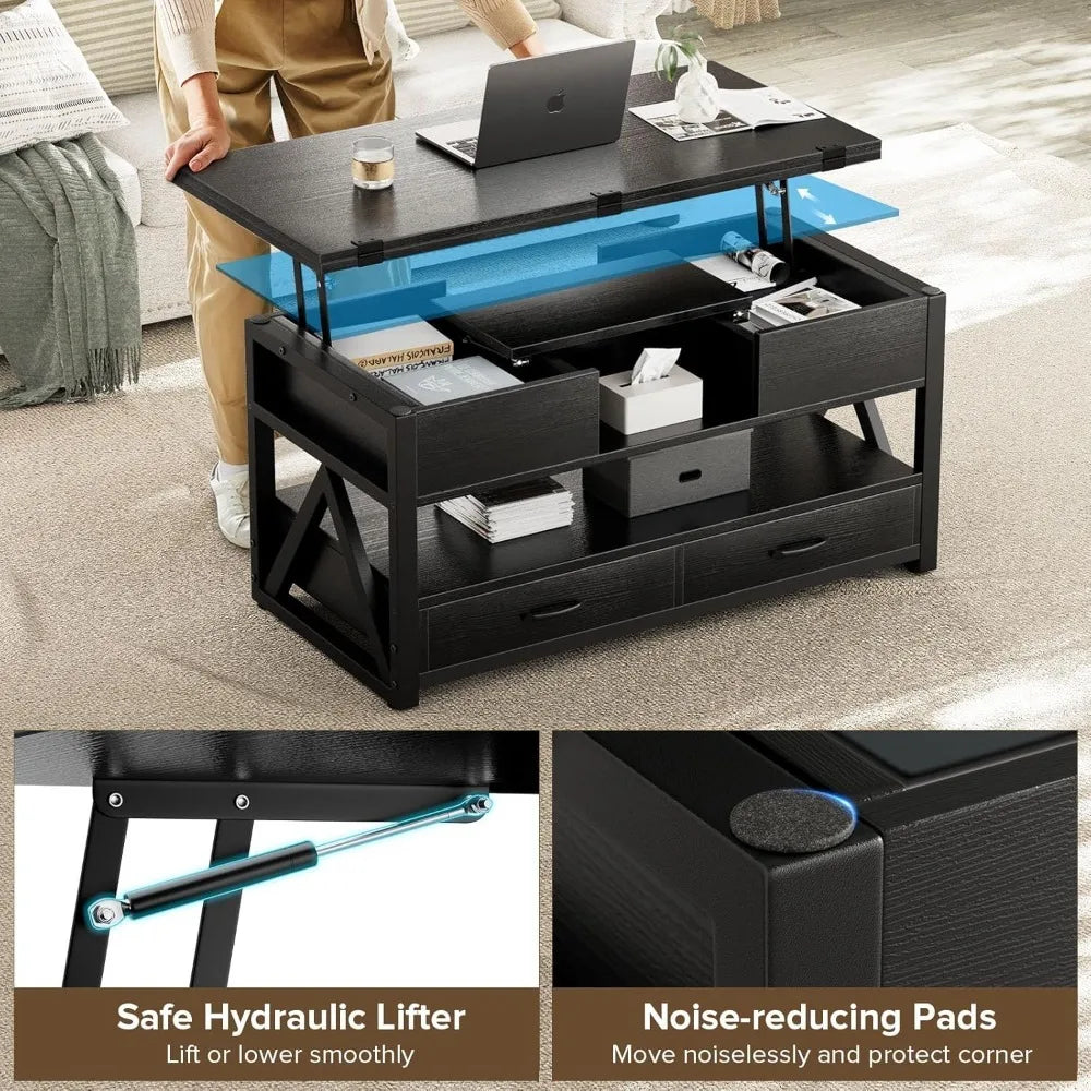 Lift Top Coffee Table Multi-Function Storage Modern Farmhouse Style