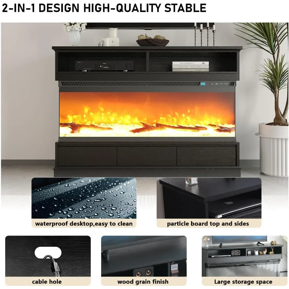 Fireplace TV Stand with 50" Electric Fireplace and 3 Drawers