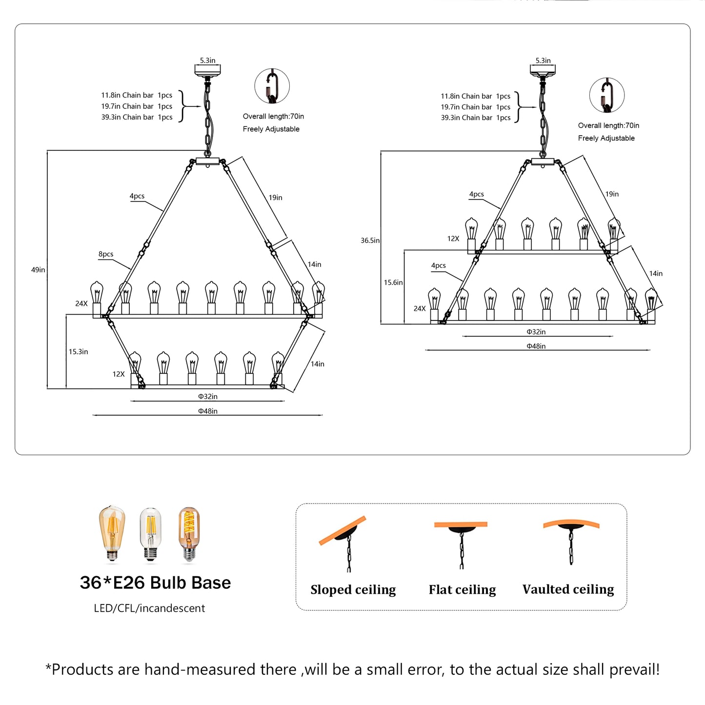 48 Inch Extra Large Wagon Wheel Chandelier 2 Tier Farmhouse Pendant Light