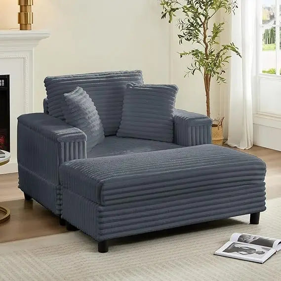 Indoor Oversized Corduroy Chaise Lounge with Movable Ottoman