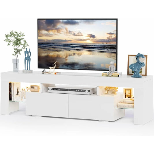 Modern LED TV Stand Entertainment Center with Storage and Open Shelf