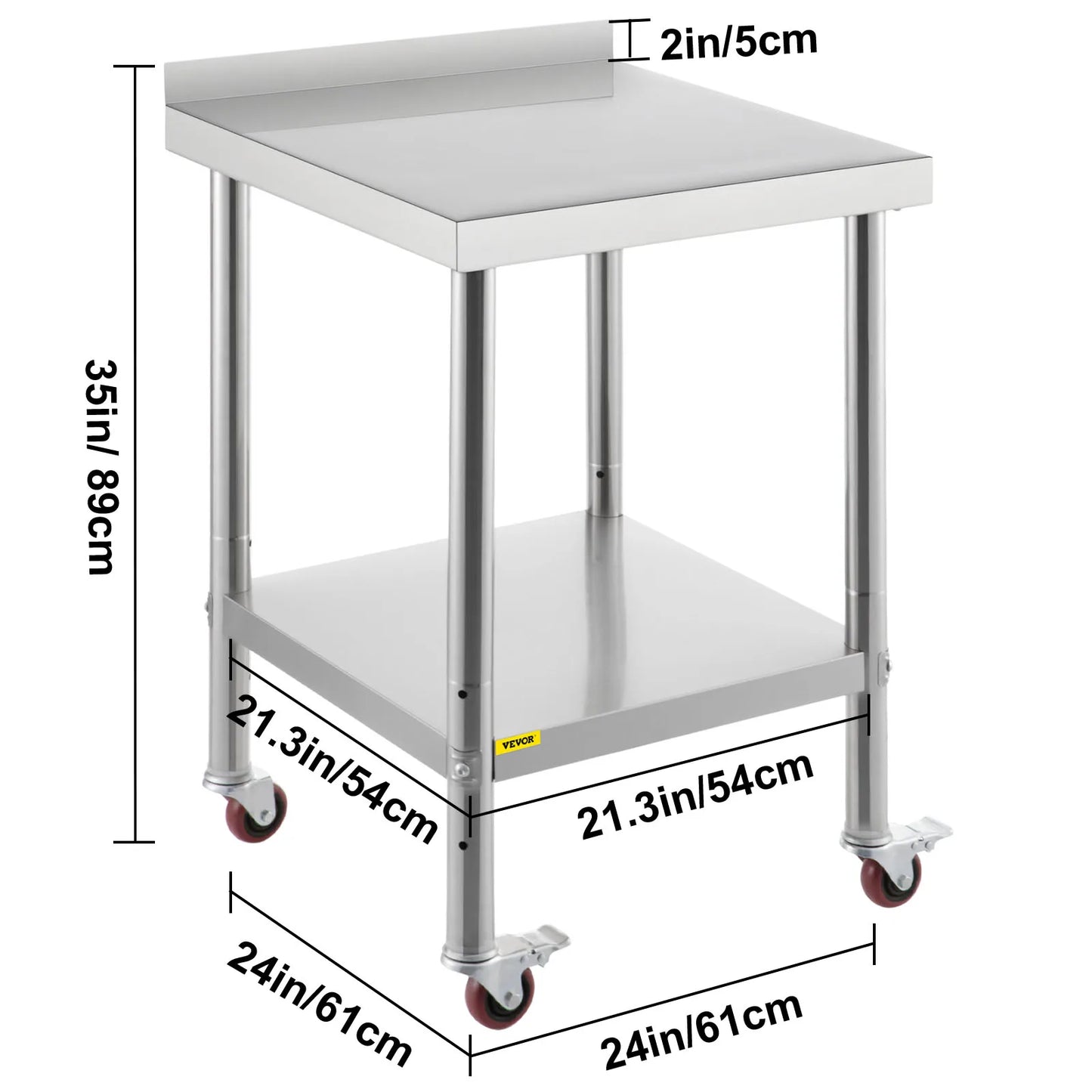Heavy Duty Stainless Steel Kitchen Prep Table with Backsplash and Casters