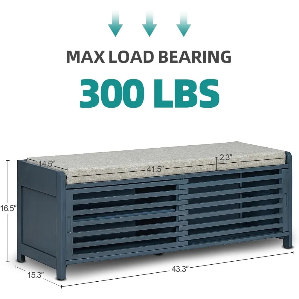 Ljustra Shoe Bench 2-Tier Entryway Storage Seat Cushion Acacia Wood