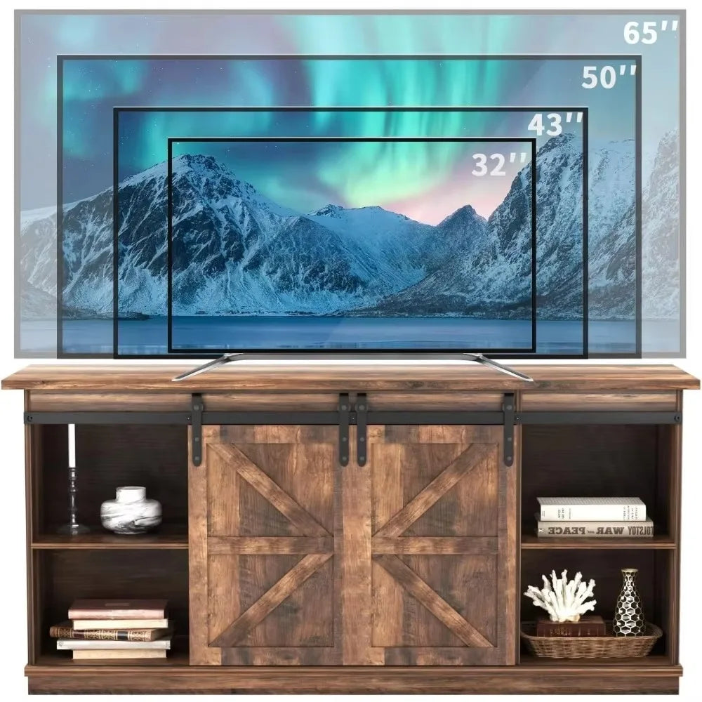 TV Stand for 65 Inch TVs with Sliding Barn Doors and Storage Cabinets