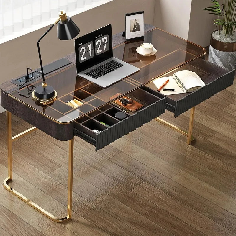 Vanity Desk with Built-in Outlet for Makeup and Home Office Use